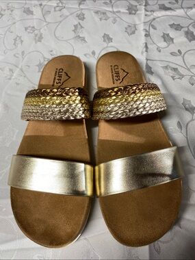 Cliffs by WHITE MOUNTAIN Gold Metallic Braided Slide Sandals